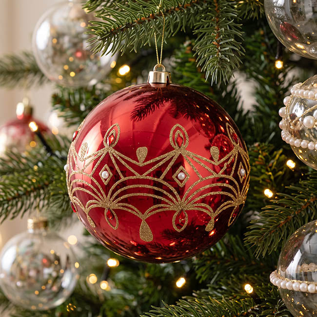 Decorative Hanging Bauble Pearl Red (20cmD)