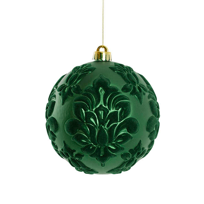 Hanging Bauble Flocked Brocade Pattern Dark Green (14.5cmD)