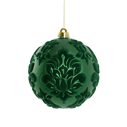 Hanging Bauble Flocked Brocade Pattern Dark Green (14.5cmD)