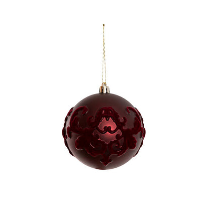 Hanging Bauble Flocked Damask Pattern Pack 3 Burgundy(10cmD)