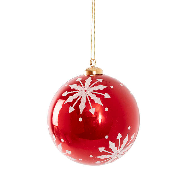 Hanging Bauble Snowflake Pack 2 Red (12cmD)