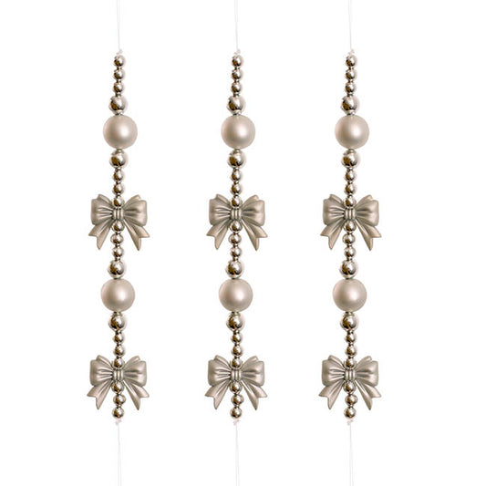 Hanging Bauble Bow Garland Pack 2 Ice Champagne (21cmH)