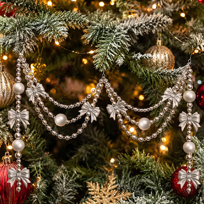 Hanging Bauble Bow Garland Pack 2 Ice Champagne (21cmH)
