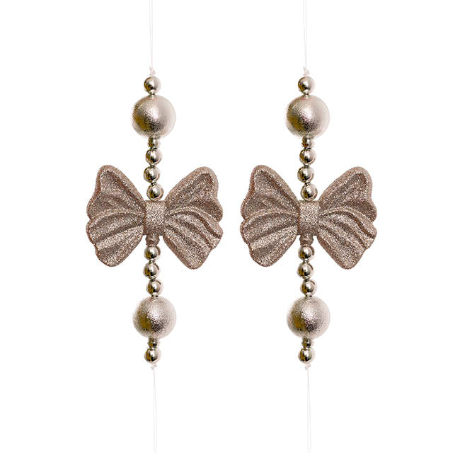 Hanging Bow Garland Pack 2 Ice Champagne (19cmH)