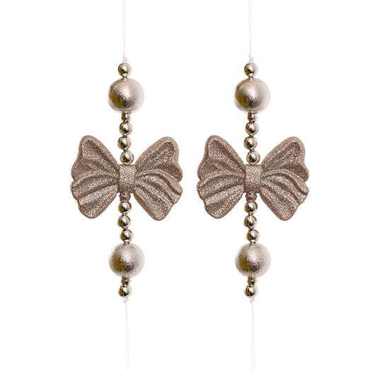 Hanging Bow Garland Pack 2 Ice Champagne (19cmH)