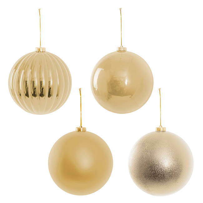 Assorted Hanging Baubles Set 4 Champagne (15cmD)