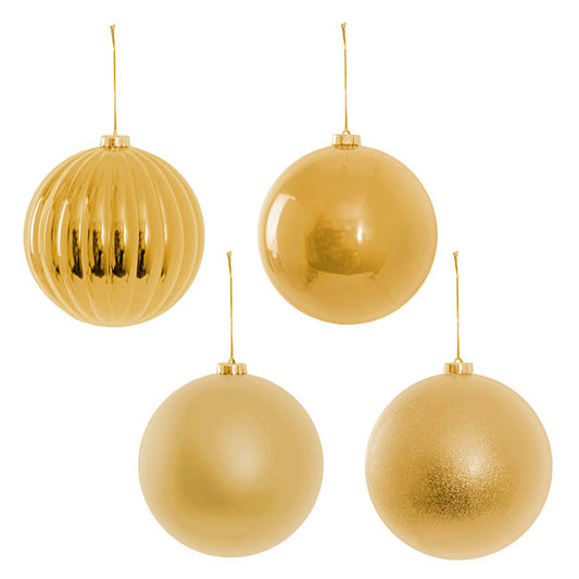 Assorted Hanging Baubles Set 4 Gold (15cmD)
