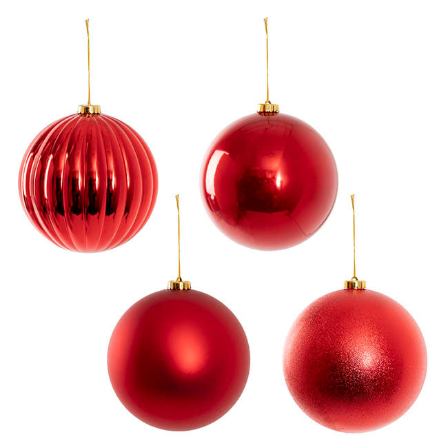 Assorted Hanging Baubles Set 4 Red (15cmD)