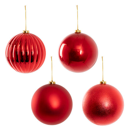 Assorted Hanging Baubles Set 4 Red (15cmD)