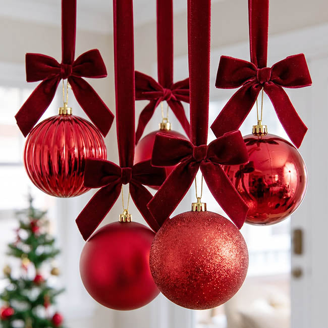Assorted Hanging Baubles Set 4 Red (15cmD)