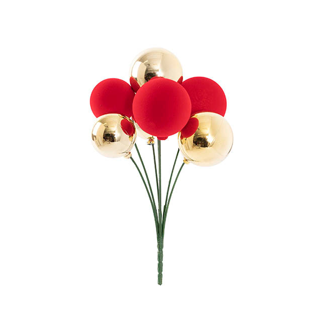 Bauble Cluster Pick Red & Gold (31cmH)