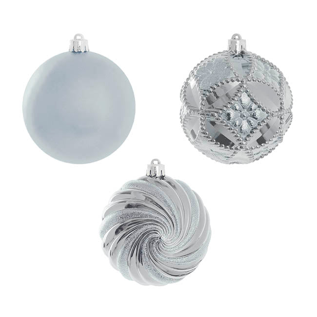 Assorted Hanging Baubles Set 6 Steel Blue (10cmD)