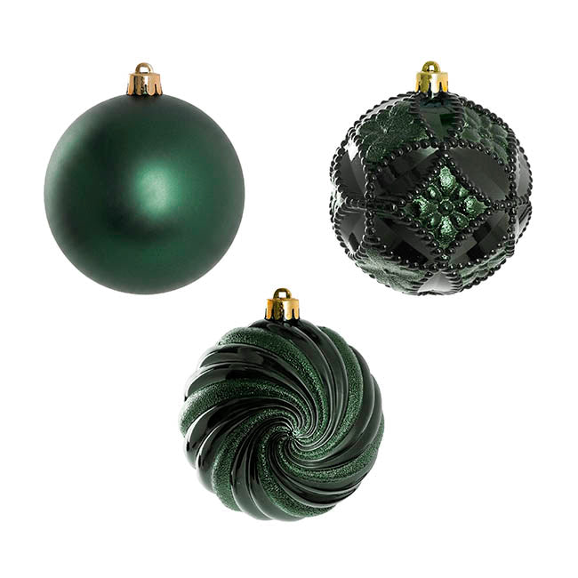 Assorted Hanging Baubles Set 6 Dark Green (10cmD)
