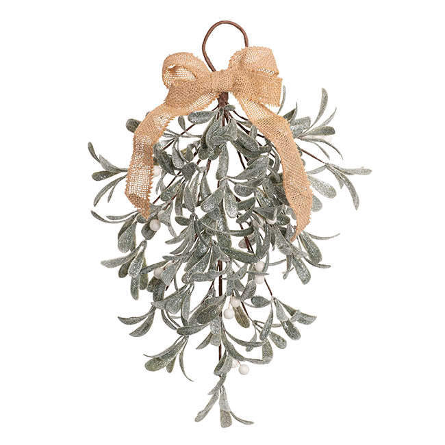 Mistletoe Teardrop Swag Glitter Green Grey (50cmH)