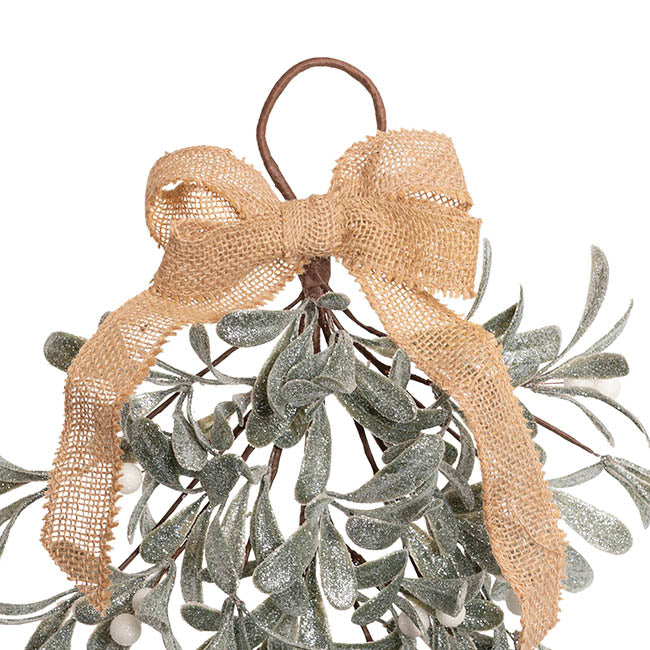 Mistletoe Teardrop Swag Glitter Green Grey (50cmH)