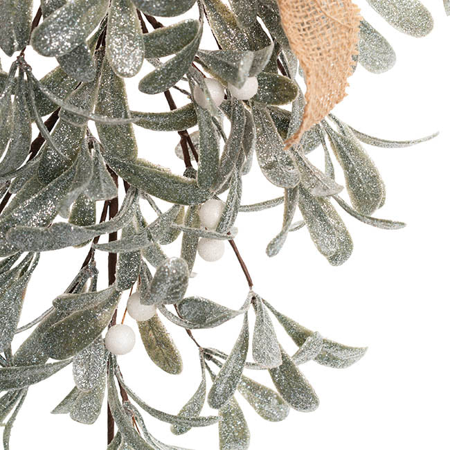 Mistletoe Teardrop Swag Glitter Green Grey (50cmH)