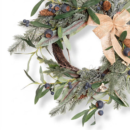 Blueberry Gumnut Pine Wreath w Jute Bow Green (45cmD)