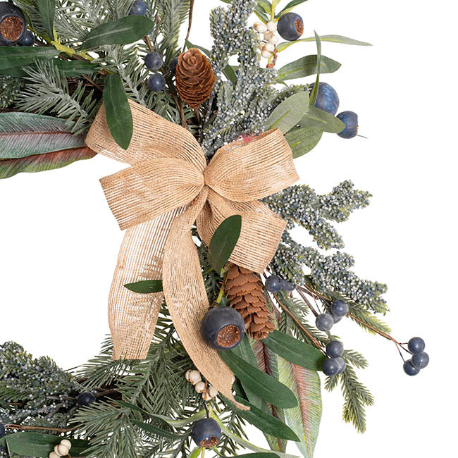 Blueberry Gumnut Pine Wreath w Jute Bow Green (45cmD)