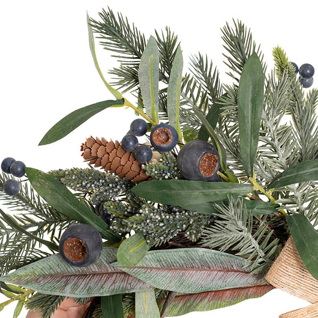 Blueberry Gumnut Pine Wreath w Jute Bow Green (45cmD)