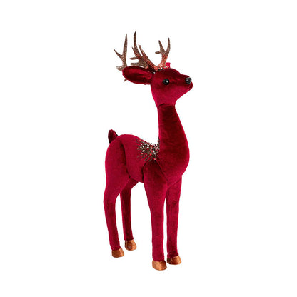 Jeweled Standing Reindeer Velvet Burgundy (18x8x42cmH)