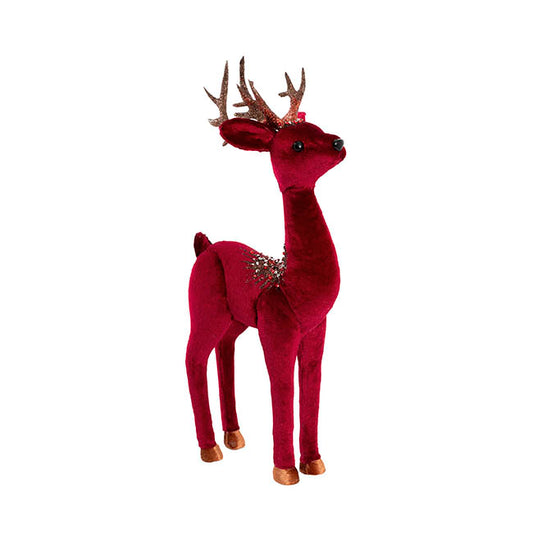 Jeweled Standing Reindeer Velvet Burgundy (18x8x42cmH)