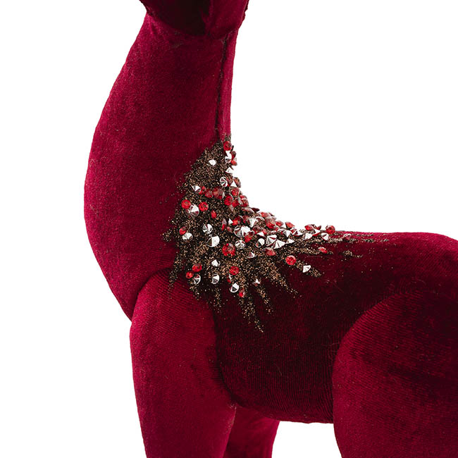 Jeweled Standing Reindeer Velvet Burgundy (18x8x42cmH)
