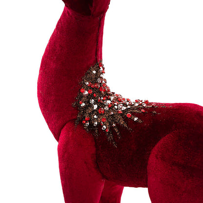 Jeweled Standing Reindeer Velvet Burgundy (18x8x42cmH)