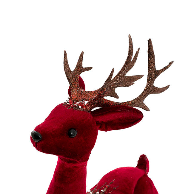 Jeweled Standing Reindeer Velvet Burgundy (18x8x42cmH)
