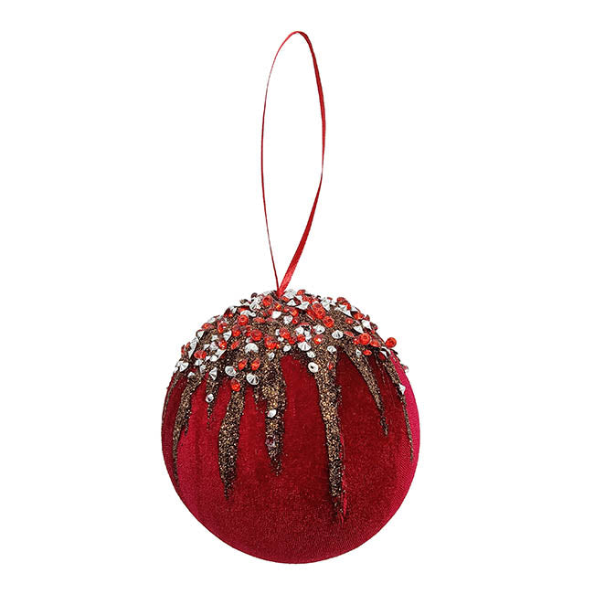 Hanging Jeweled Bauble Velvet Burgundy (12cmD)