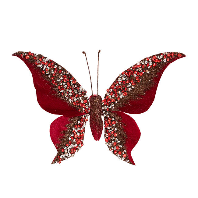 Jeweled Butterfly Clip Velvet Burgundy (16x22cm)