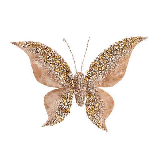Jeweled Butterfly Clip Velvet Champagne (16x22cm)