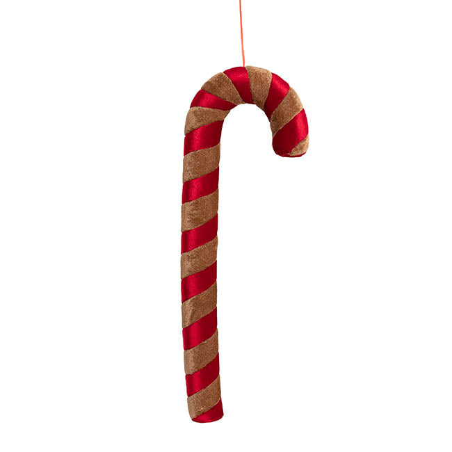 Jumbo Hanging Candy Cane Velvet Red & Brown (20x7x60cmH)