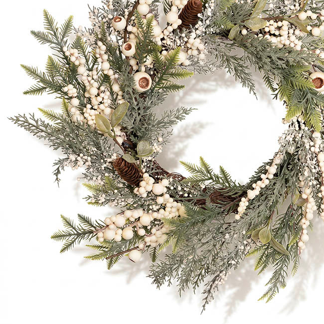 White Gumnut Berry Pine Wreath Green (55cmD)