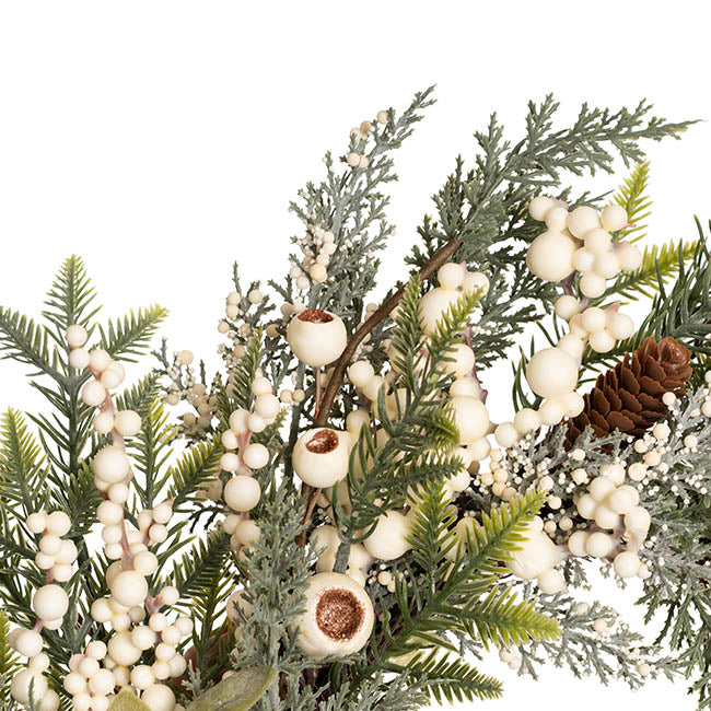 White Gumnut Berry Pine Wreath Green (55cmD)