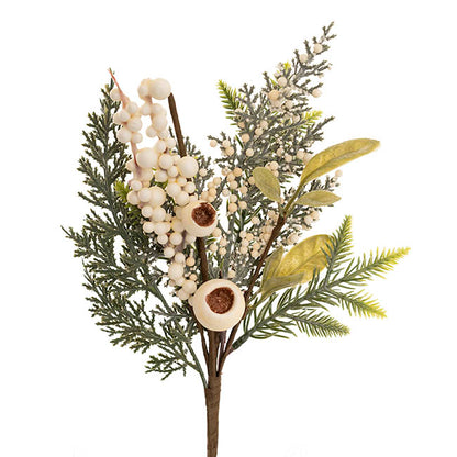 White Gumnut Berry Pine Spray Green (36cmH)