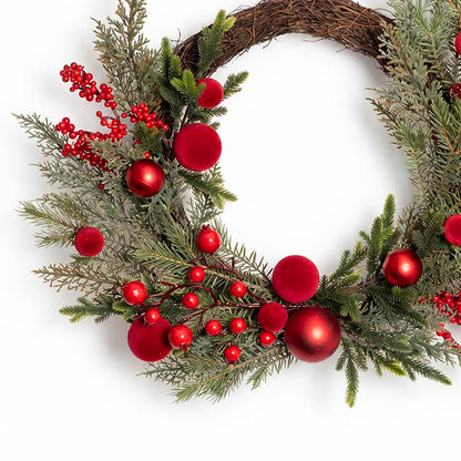 Red Berry & Bauble Festive Wreath Green (50cmD)