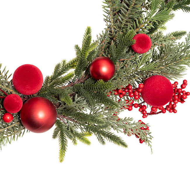 Red Berry & Bauble Festive Wreath Green (50cmD)