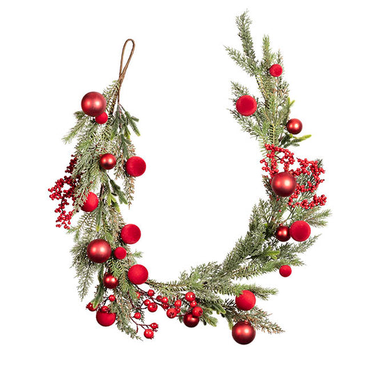Red Berry & Bauble Festive Garland Green (150cmL)