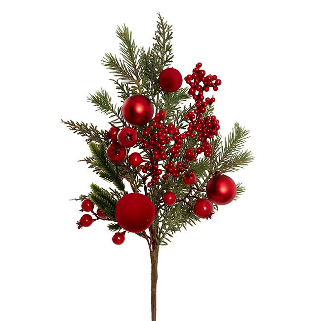 Red Berry & Bauble Festive Spray Green (47cmH)