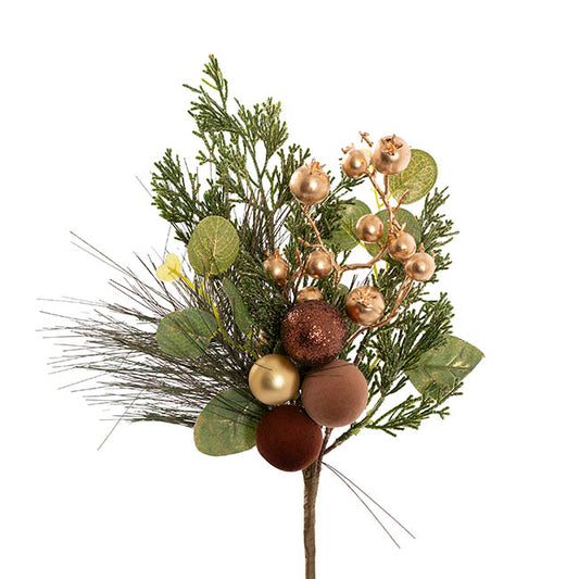 Brown Bauble & Gold Berry Spray Green (38cmH)