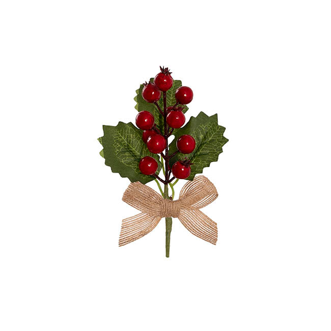 Holly Picks w Jute Bow Pack 4 Red (18cmH)