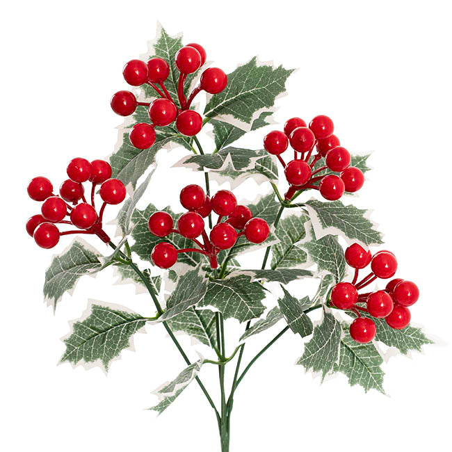 Berry Spray w Varigated Leaves Red (38cmH)