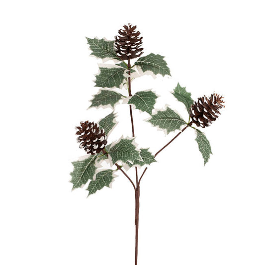 Artificial Pinecone Spray w Varigated Leaves Brown (50cmH)