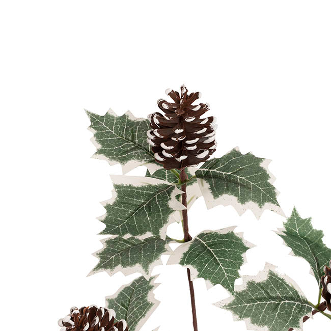 Artificial Pinecone Spray w Varigated Leaves Brown (50cmH)