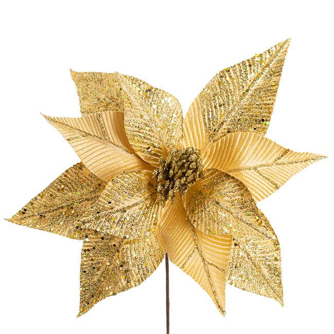 Shimmering Glitter Poinsettia Stem Champagne (30cmDx30cmH)