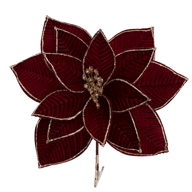 Velvet Poinsettia Clips Pack 3 Burgundy (27cmDx12cmH)