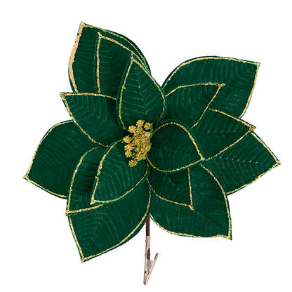 Velvet Poinsettia Clips Pack 3 Dark Green (27cmDx12cmH)