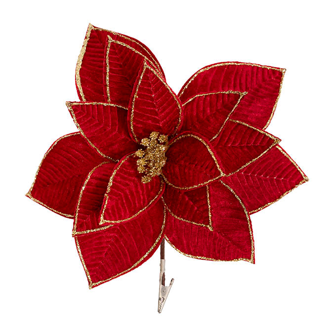 Velvet Poinsettia Clips Pack 3 Red (27cmDx12cmH)