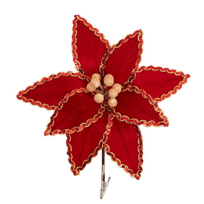 Sequined Poinsettia Clips Pack 3 Red (29cmDx12cmH)