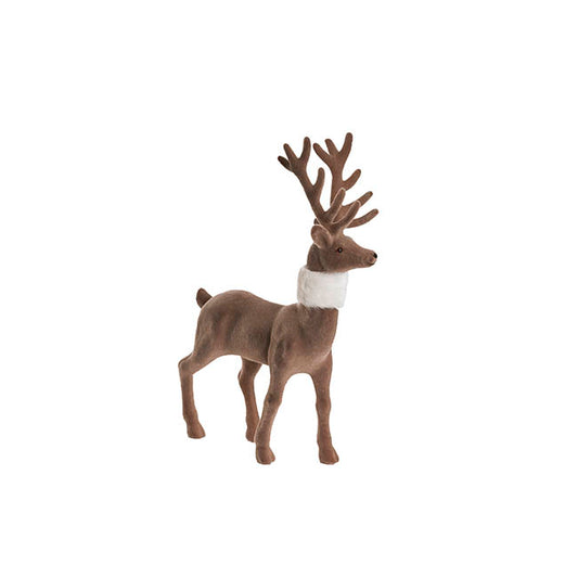Standing Flocked Reindeer w Faux Fur Scarf Brown (37cmH)
